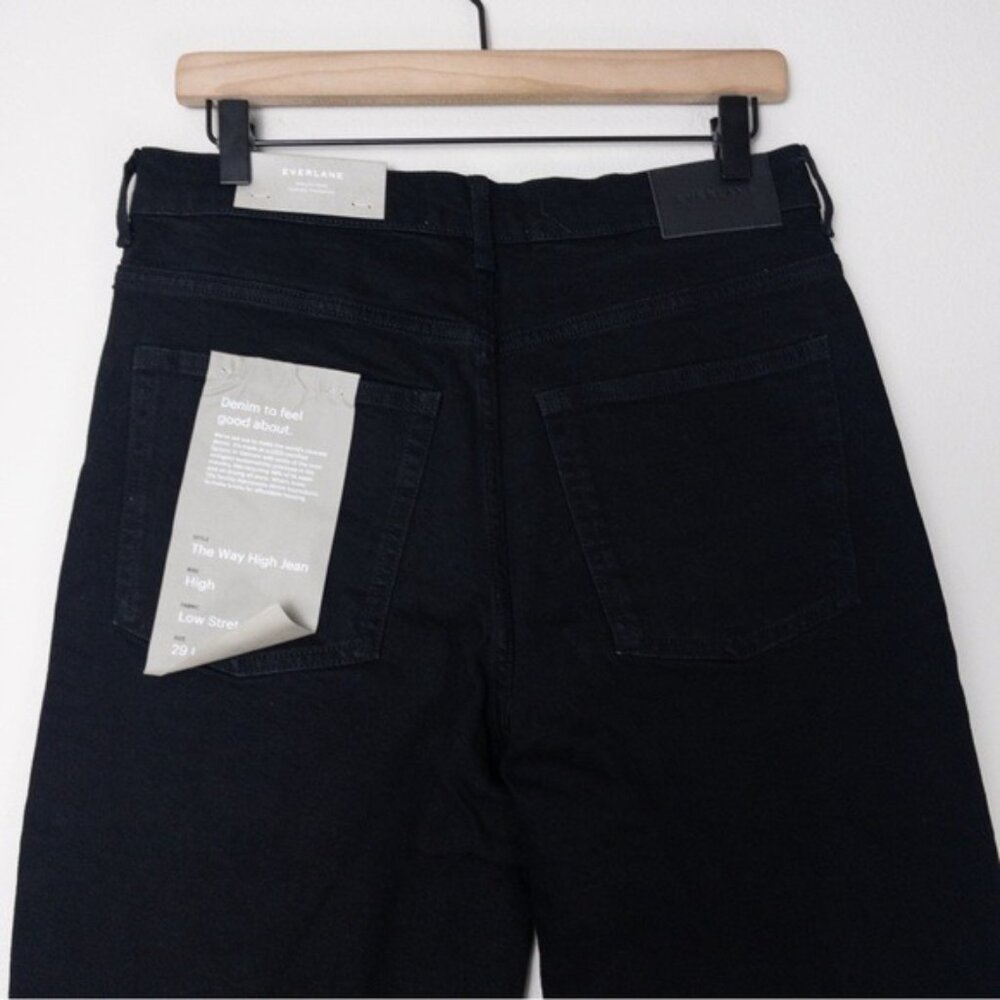NWT Everlane The Way High Waisted Jean 29 Long Black Raw Hem Straight Wide Leg - Picture 8 of 10
